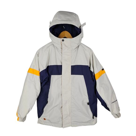 COLUMBIA BOY'S GRAY NAVY CONVERT WINTER INSULATED JACKET SIZE 14/16 HOODED - Picture 1 of 7